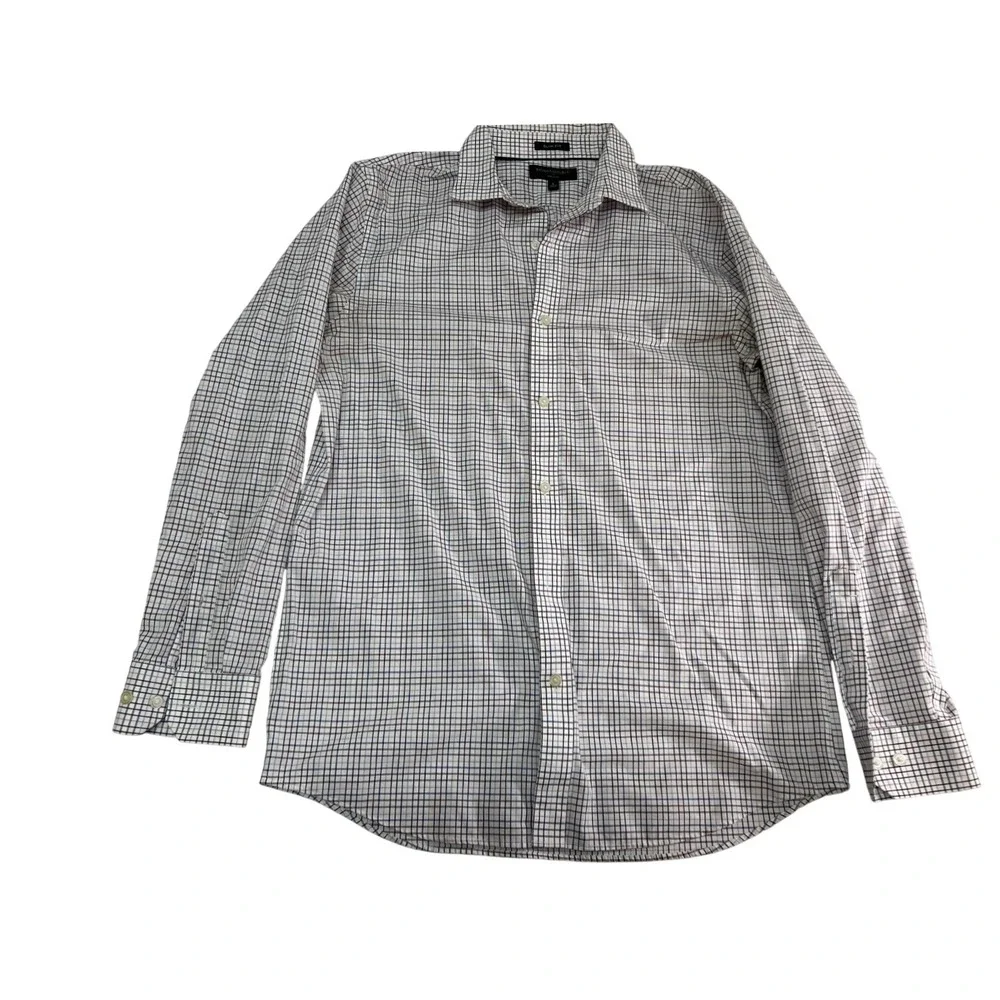 Banana Republic check dress shirt Men's size Large white‎ long-sleeve